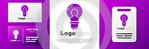 Logotype Human head with lamp bulb icon isolated on white background. Logo design template element. Vector