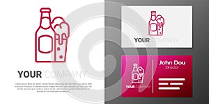 Logotype line Beer bottle and glass icon isolated on white background. Alcohol Drink symbol. Logo design template