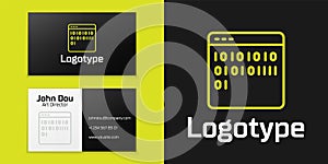 Logotype line Binary code icon isolated on black background. Logo design template element. Vector