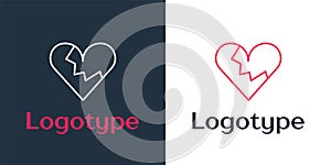 Logotype line Broken heart or divorce icon isolated on white background. Love symbol. Valentines day. Logo design