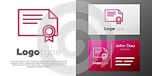 Logotype line Certificate template icon isolated on white background. Achievement, award, degree, grant, diploma