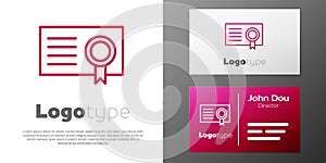 Logotype line Certificate template icon isolated on white background. Achievement, award, degree, grant, diploma