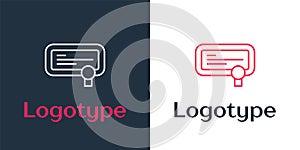 Logotype line Certificate template icon isolated on white background. Achievement, award, degree, grant, diploma