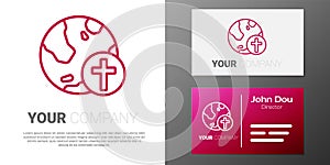 Logotype line Christian cross with globe Earth icon isolated on white background. World religion day. Logo design