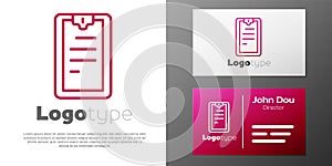 Logotype line Clipboard with checklist icon isolated on white background. Control list symbol. Survey poll or