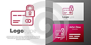 Logotype line Credit card with lock icon isolated on white background. Locked bank card. Security, safety, protection
