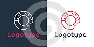 Logotype line Donut with sweet glaze icon isolated on white background. Logo design template element. Vector.