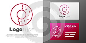 Logotype line Donut with sweet glaze icon isolated on white background. Logo design template element. Vector