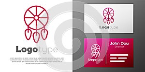 Logotype line Dream catcher with feathers icon isolated on white background. Logo design template element. Vector