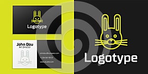 Logotype line Easter rabbit icon isolated on black background. Easter Bunny. Logo design template element. Vector