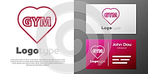 Logotype line Fitness gym heart icon isolated on white background. I love fitness. Logo design template element. Vector