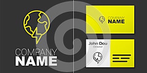 Logotype line Global energy power planet with flash thunderbolt icon isolated on grey background. Ecology concept and