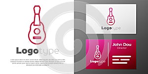 Logotype line Guitar icon isolated on white background. Acoustic guitar. String musical instrument. Logo design template