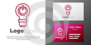 Logotype line Light bulb with lightning symbol icon isolated on white background. Light lamp sign. Idea symbol. Logo