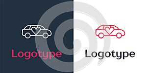 Logotype line Luxury limousine car icon isolated on white background. For world premiere celebrities and guests poster