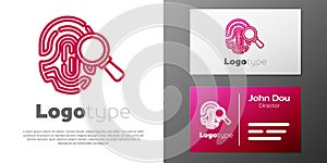 Logotype line Magnifying glass with fingerprint icon isolated on white background. Identification sign. Logo design