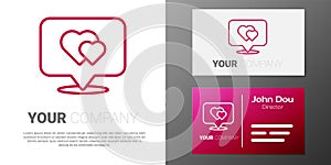 Logotype line Map pointer with heart icon isolated on white background. Valentines day. Love location. Romantic map pin