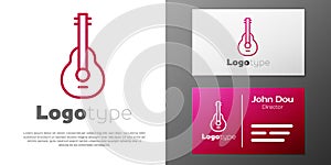 Logotype line Mexican guitar icon isolated on white background. Acoustic guitar. String musical instrument. Logo design