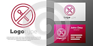 Logotype line No fire match icon isolated on white background. No open flame. Burning match crossed in circle. Logo