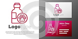 Logotype line Pet shampoo icon isolated on white background. Pets care sign. Dog cleaning symbol. Logo design template