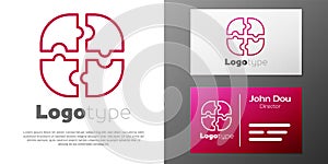 Logotype line Piece of puzzle icon isolated on white background. Business, marketing, finance, template, layout, infographics,