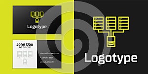 Logotype line Server, Data, Web Hosting icon isolated on black background. Logo design template element. Vector
