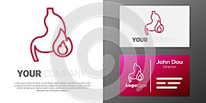 Logotype line Stomach heartburn icon isolated on white background. Stomach burn. Gastritis and acid reflux, indigestion