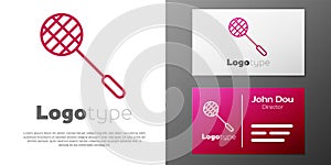 Logotype line Tennis racket icon isolated on white background. Sport equipment. Logo design template element. Vector