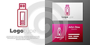 Logotype line USB flash drive icon isolated on white background. Logo design template element. Vector