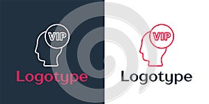 Logotype line Vip inside human head icon isolated on white background. Logo design template element. Vector
