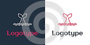 Logotype line Whale tail in ocean wave icon isolated on white background. Logo design template element. Vector