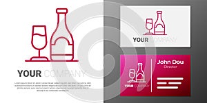 Logotype line Wine bottle with glass icon isolated on white background. Logo design template element. Vector