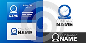 Logotype Makeup powder with mirror icon isolated on white background. Logo design template element. Vector