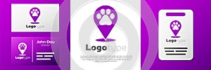 Logotype Map pointer with veterinary medicine hospital, clinic or pet shop for animals icon isolated on white background