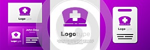 Logotype Nurse hat with cross icon isolated on white background. Medical nurse cap sign. Logo design template element