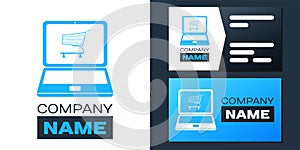 Logotype Online shopping concept. Shopping cart on screen laptop icon isolated on white background. Concept e-commerce