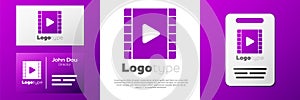 Logotype Play Video icon isolated on white background. Film strip with play sign. Logo design template element. Vector