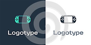 Logotype Portable video game console icon isolated on white background. Gamepad sign. Gaming concept. Logo design