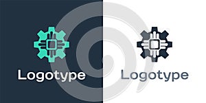 Logotype Processor icon isolated on white background. CPU, central processing unit, microchip, microcircuit, computer