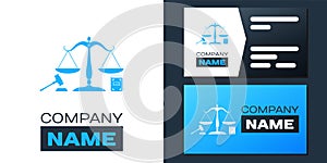 Logotype Scales of justice, gavel and book icon isolated on white background. Symbol of law and justice. Concept law