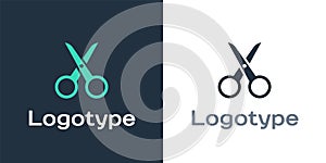 Logotype Scissors icon isolated on white background. Cutting tool sign. Logo design template element. Vector