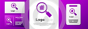 Logotype Search house icon isolated on white background. Real estate symbol of a house under magnifying glass. Logo