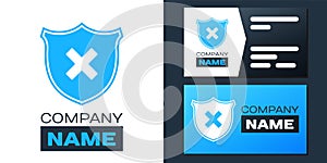 Logotype Shield and cross x mark icon isolated on white background. Denied disapproved sign. Protection, safety