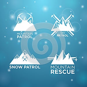 Logotype ski, mounrain and snow patrol with mounrain rescue