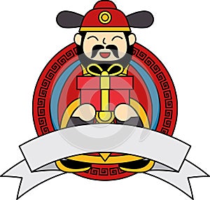 logotype style of a God of wealth holding gift