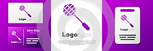 Logotype Tennis racket icon isolated on white background. Sport equipment. Logo design template element. Vector