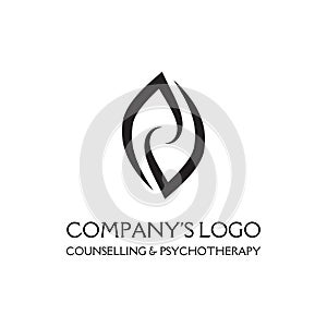 Logotype - two hemispheres of the brain, two leaves, two spirals, fire tongues - a symbol of interaction, psychological