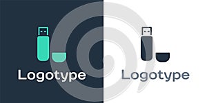 Logotype USB flash drive icon isolated on white background. Logo design template element. Vector Illustration