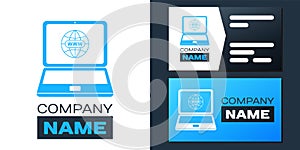 Logotype Website on laptop screen icon isolated on white background. Globe on screen of laptop symbol. World wide web