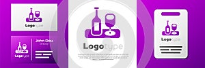 Logotype Wine bottle with glass icon isolated on white background. Logo design template element. Vector
